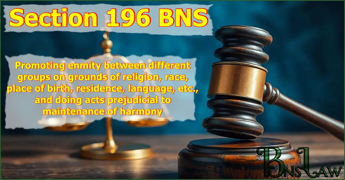 Section 196 BNS: Promoting enmity between different groups on grounds of religion, race, place of birth, residence, language, etc., and doing acts prejudicial to maintenance of harmony