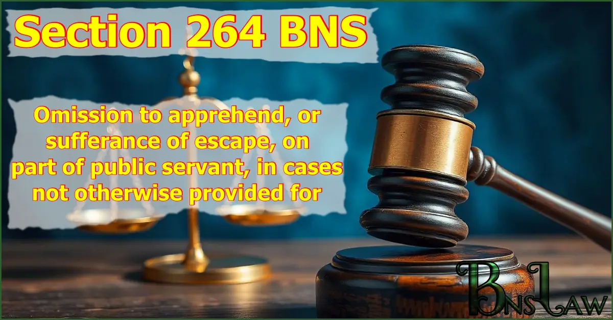 Section 264 BNS: Omission to apprehend, or sufferance of escape, on part of public servant, in cases not otherwise provided for